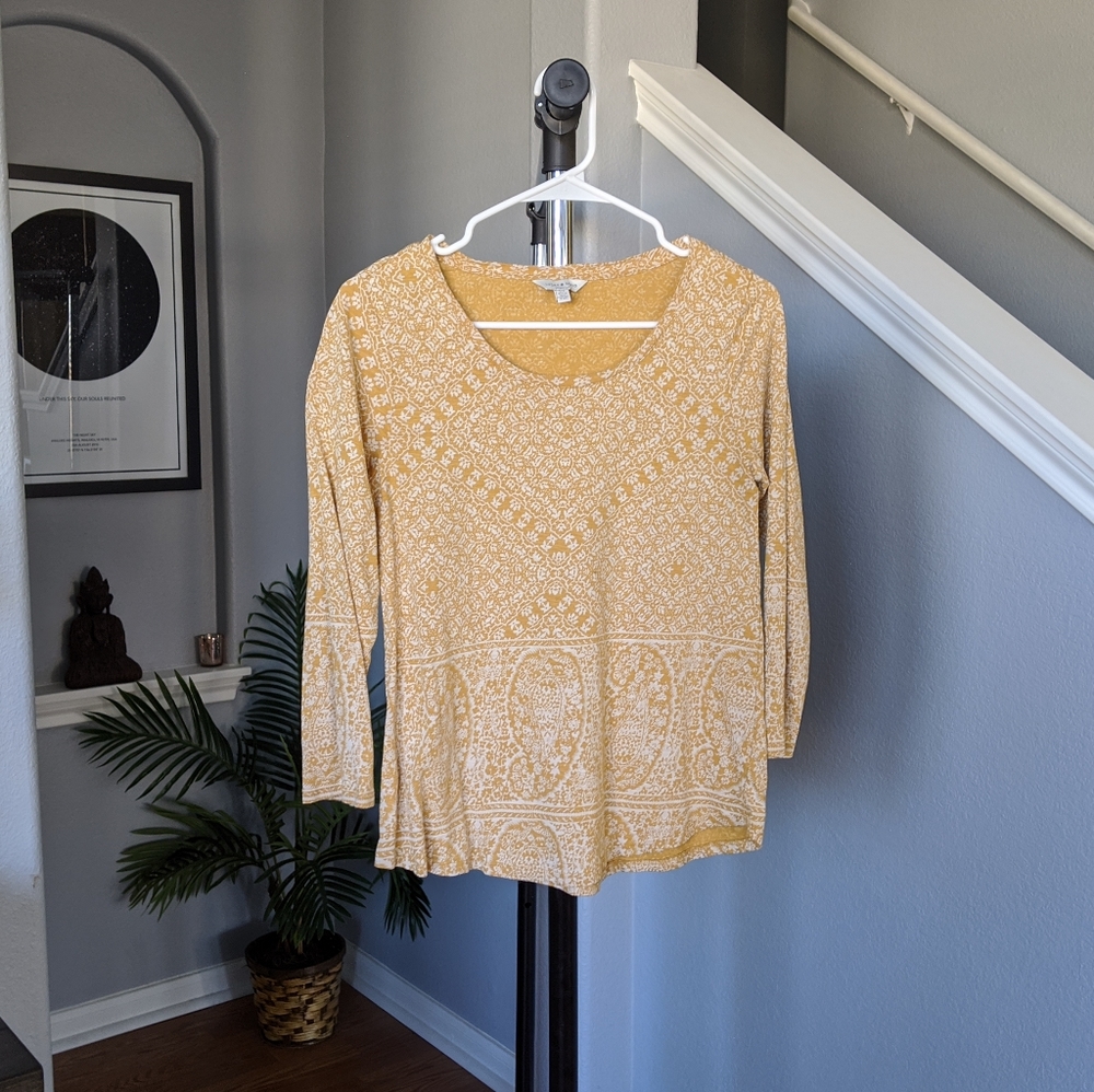 Lucky Brand Mustard 3/4 Sleeve Cotton Top